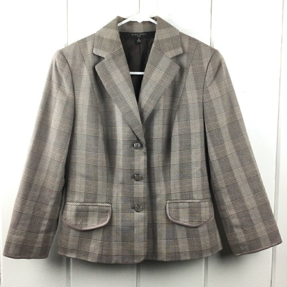 Nine West Plaid Brown Lined Blazer - 2‎